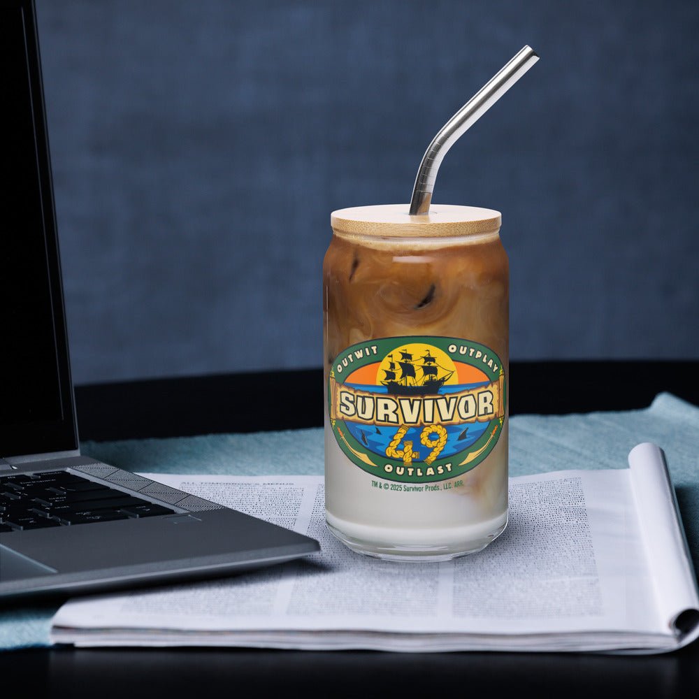 Survivor Season 49 Logo Can - Shaped Glass with Lid and Straw - Paramount Shop