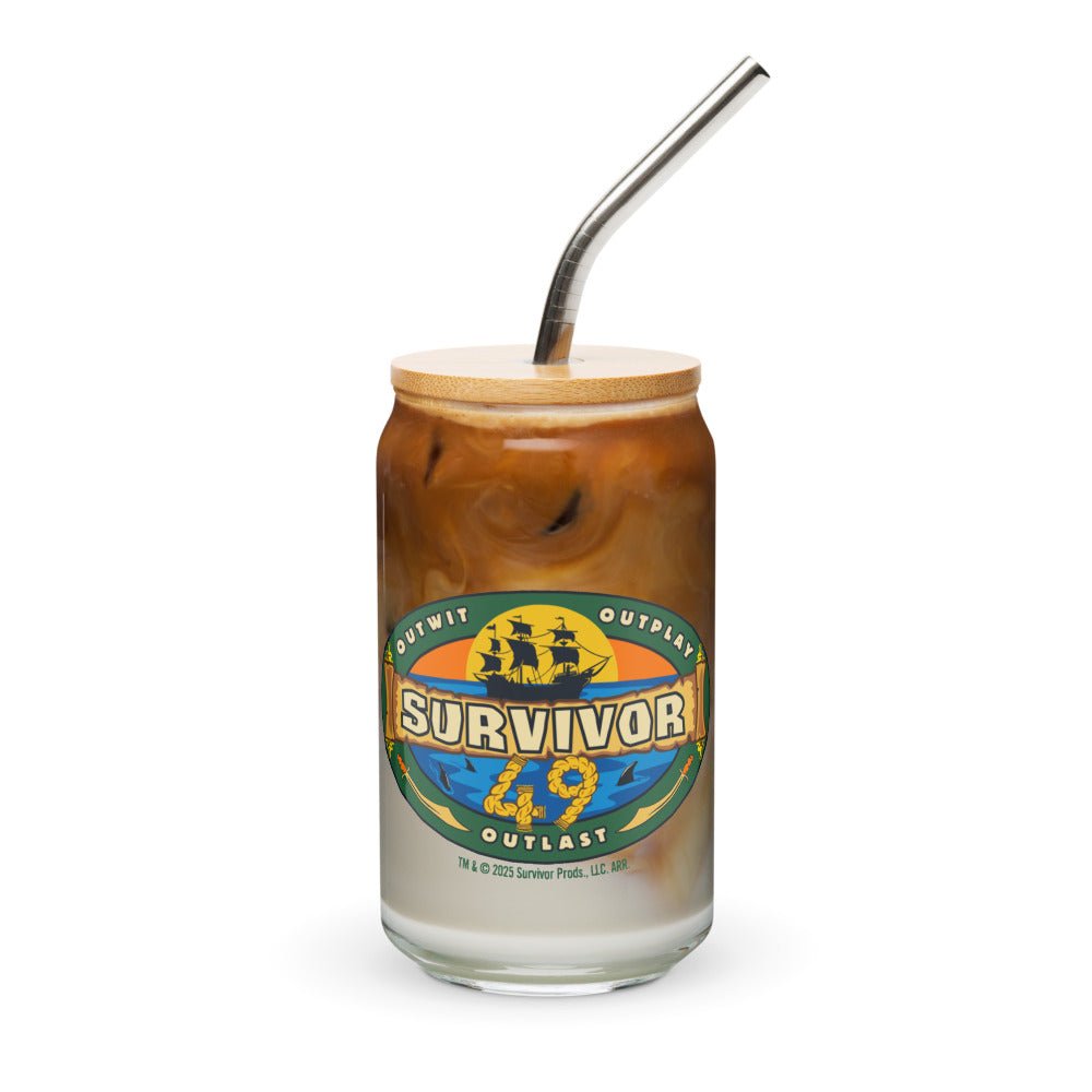 Survivor Season 49 Logo Can - Shaped Glass with Lid and Straw - Paramount Shop