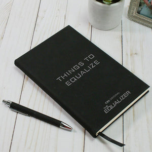 Black journal featuring The Equalizer Things to Equalizer text on the front cover