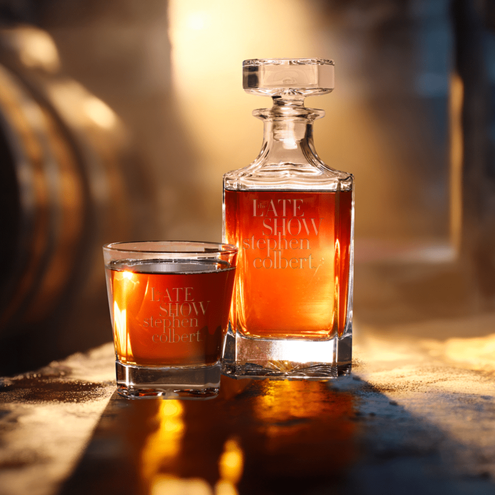 The Late Show with Stephen Colbert Decanter With 4 Rocks Glasses - Paramount Shop