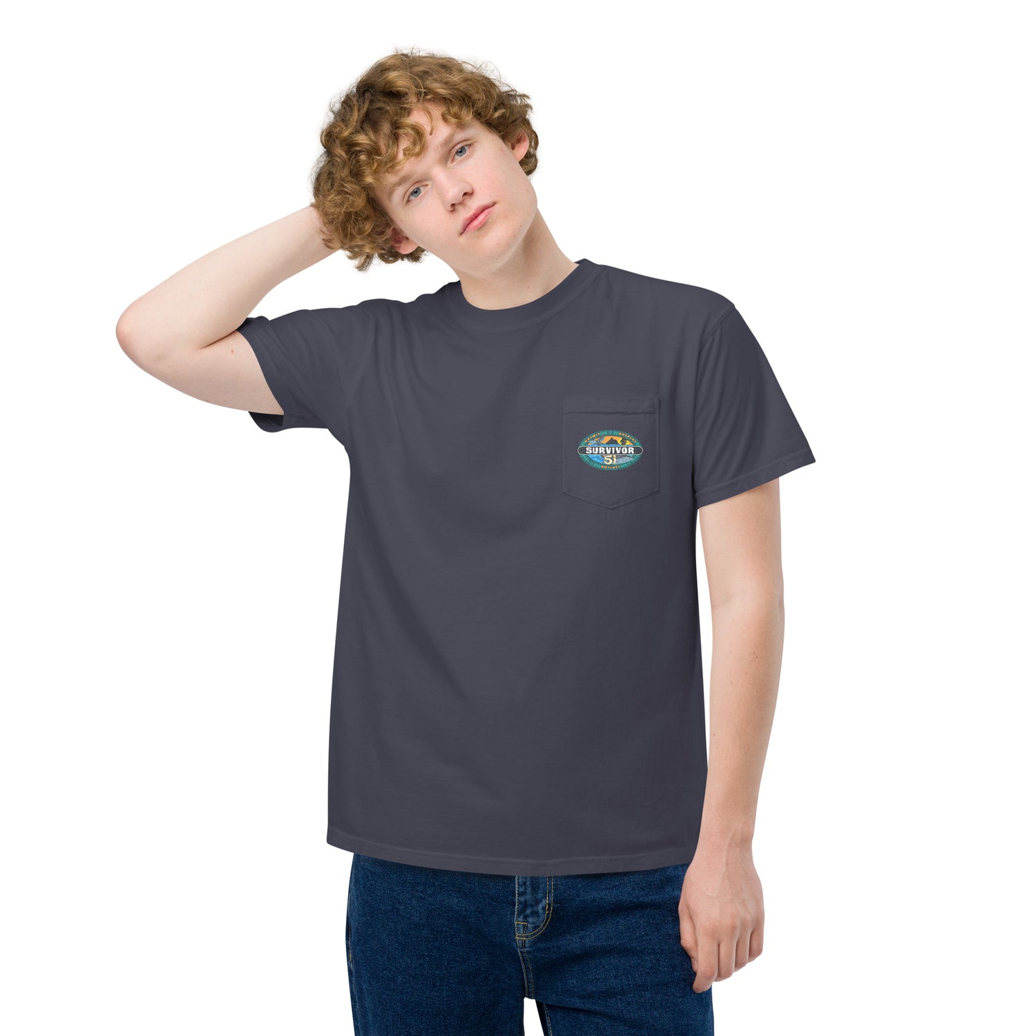 Back view of the unisex relaxed fit Survivor t-shirt in True Navy.