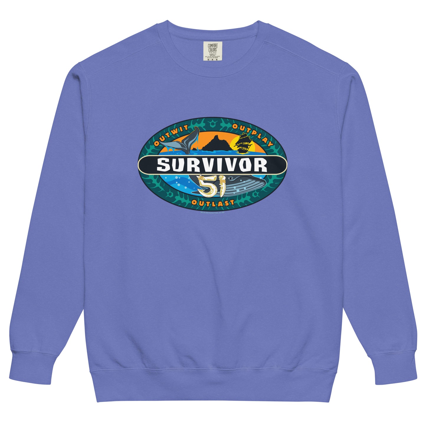 Back view of the relaxed fit Survivor Season 51 sweatshirt in True Navy.