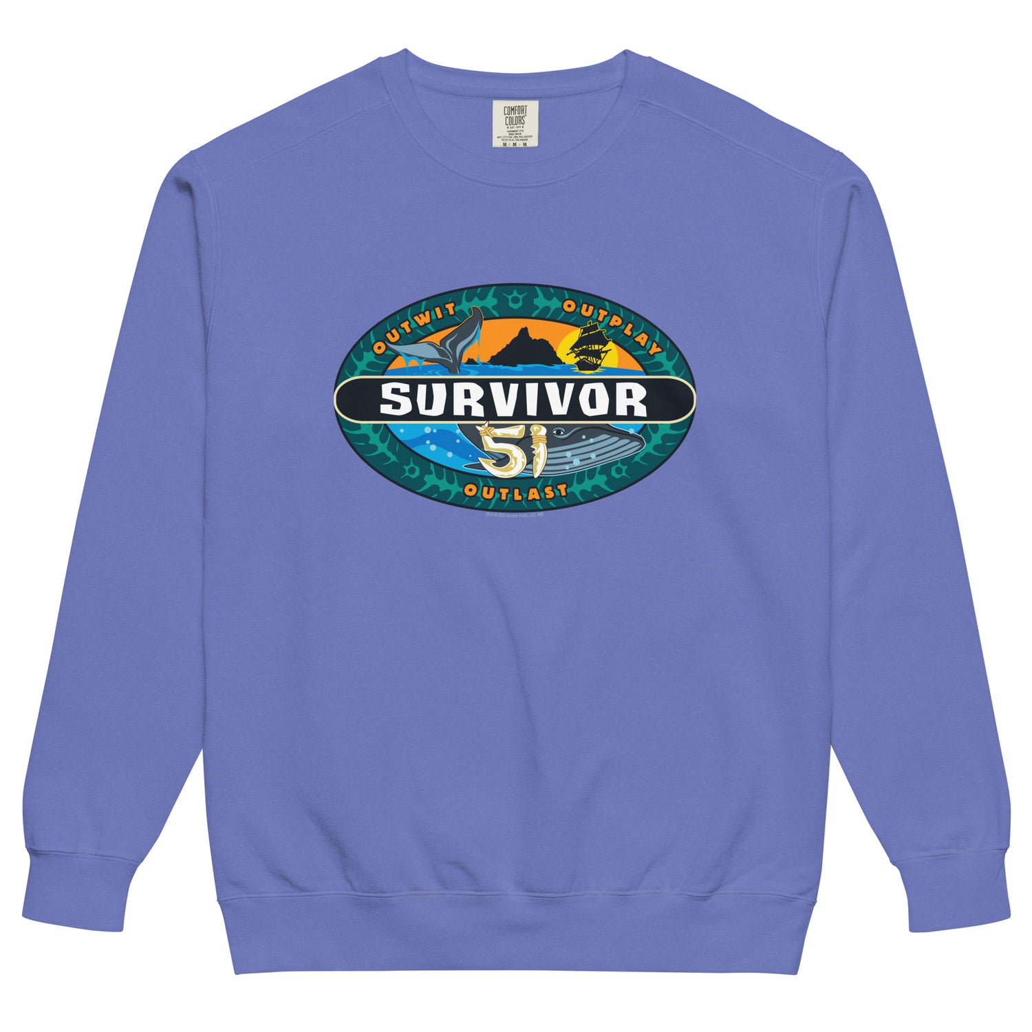 Back view of the relaxed fit Survivor Season 51 sweatshirt in True Navy.
