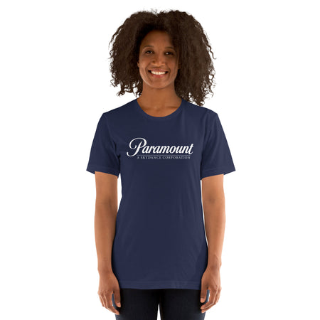 Detail of the high-quality print on the Paramount logo t-shirt