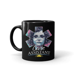 Tasse noire d'assistant de soins jaunes - Noir / 11 oz