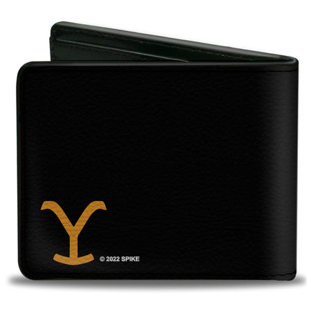 Yellowstone Bi - Fold Wallet Dutton Ranch Montana Men's Black Yellow Vegan Leather - Paramount Shop