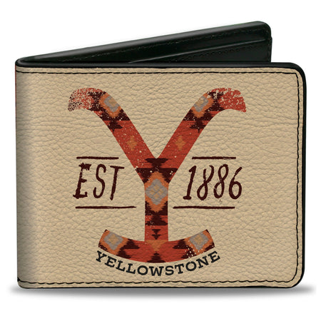 Yellowstone Bi - Fold Wallet Dutton Ranch Native American Pattern Vegan Leather Multi Color/Beige - Paramount Shop