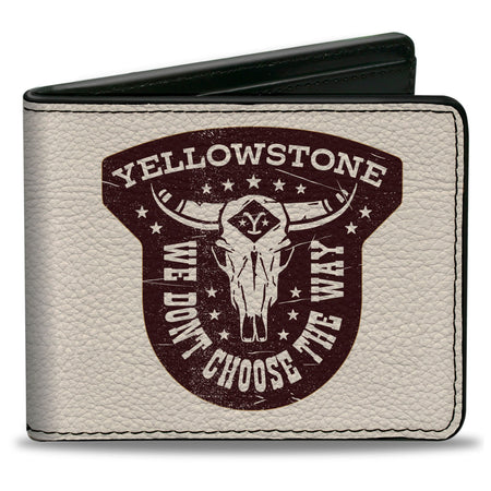 Yellowstone Bi - Fold Wallet "We Don't Choose The Way" Badge Premium Vegan Leather White/Brown - Paramount Shop