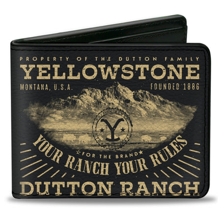 Yellowstone Bi - Fold Wallet YOUR RANCH YOUR RULES Landscape Black/Beige - Paramount Shop