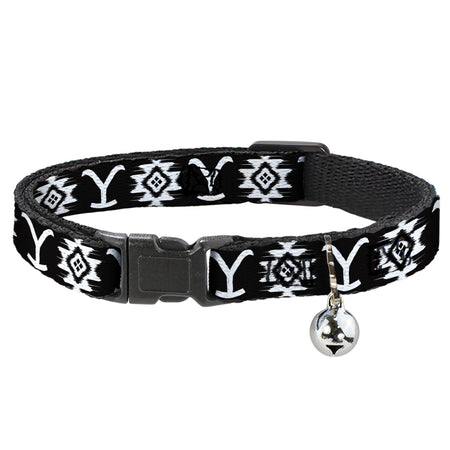 Yellowstone Cat Collar Dutton Ranch Native American Icons Design Breakaway with Bell Black/White - Paramount Shop