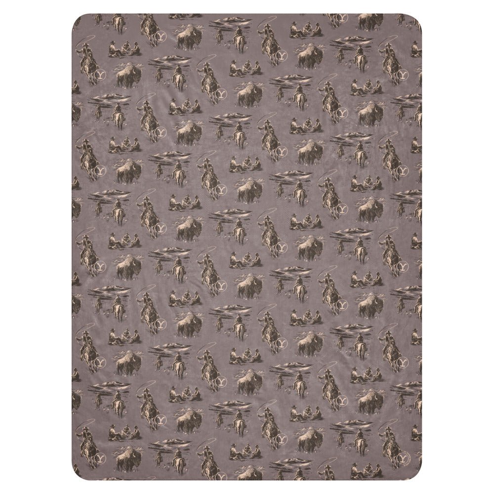 Yellowstone Cowboy Pattern Premium Sherpa Blanket - Paramount Shop