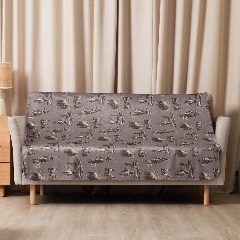 Yellowstone Cowboy Pattern Premium Sherpa Blanket - Paramount Shop