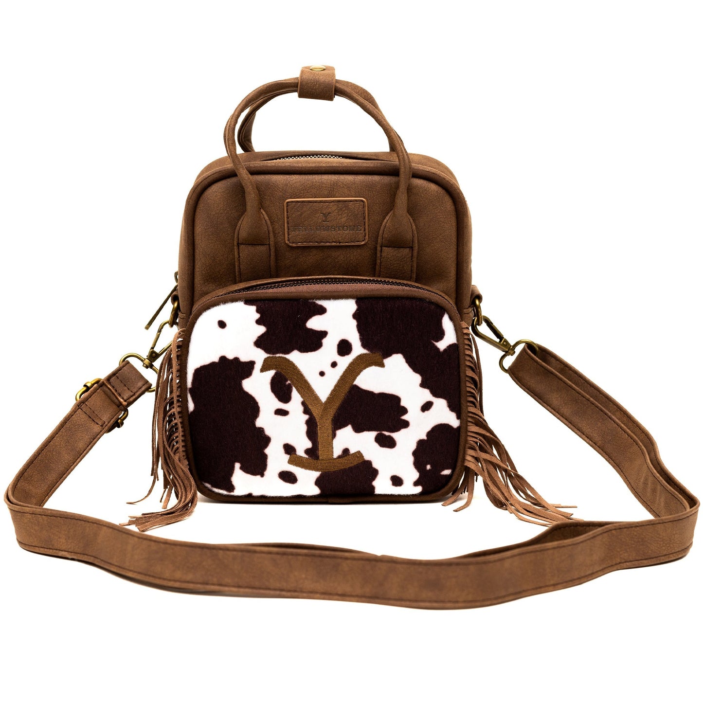 Cowhide print pattern on Yellowstone crossbody accessory