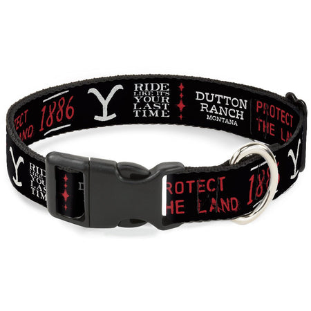 Yellowstone Dog Collar Dutton Ranch 1886 Icons Black White Red Plastic Clip - Paramount Shop