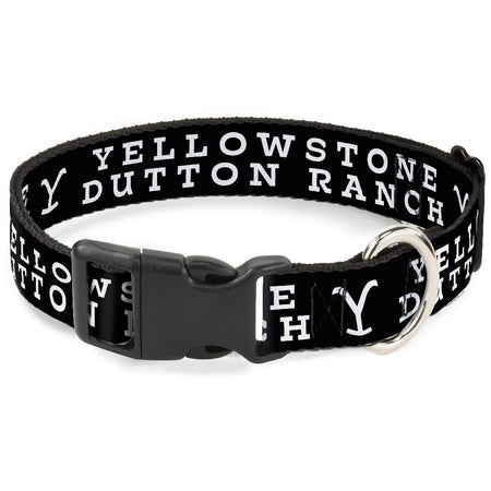 Yellowstone Dog Collar Dutton Ranch Logo Black White Plastic Clip - Paramount Shop