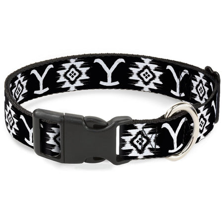 Yellowstone Dog Collar Dutton Ranch Native American Icons Black White - Paramount Shop