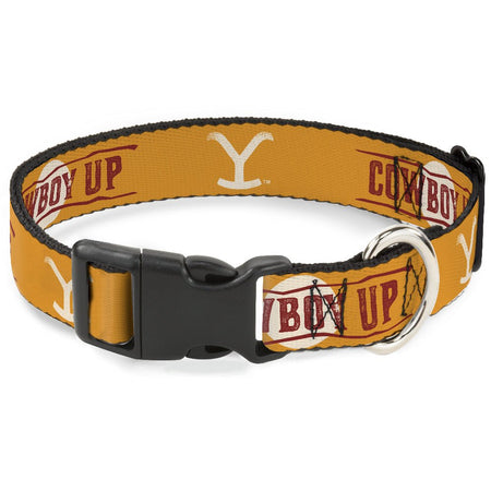 Yellowstone Dog Collar Y Logo Cowboy Up Yellow Red White - Paramount Shop