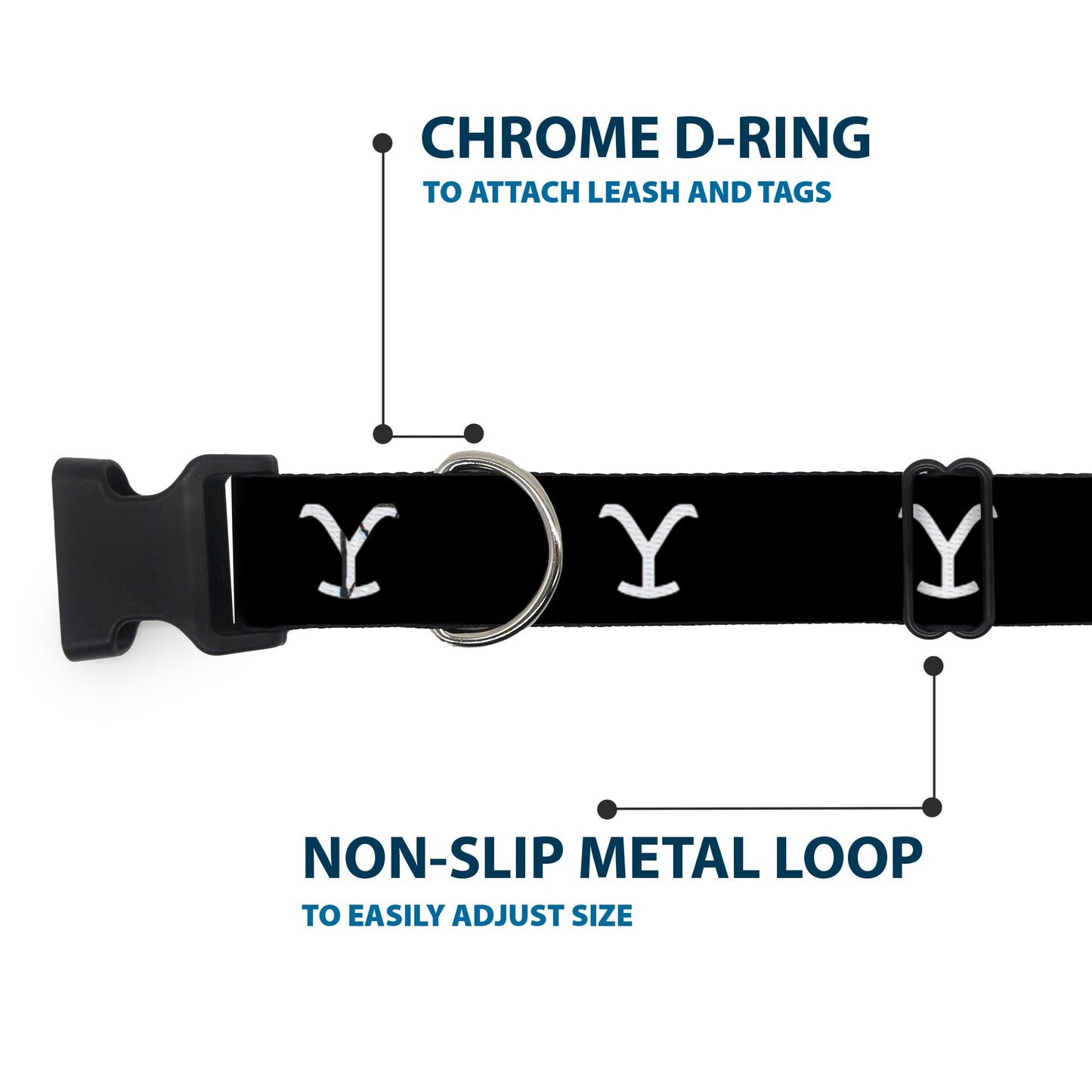 Adjustable buckle on the Yellowstone black and white dog collar