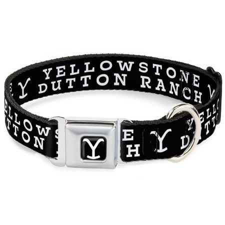Yellowstone Dog Collar Y Logo Dutton Ranch Seatbelt Buckle Full Color Black/White - Paramount Shop