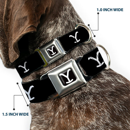Yellowstone Dog Collar Y Logo Seatbelt Buckle Black/White - Paramount Shop