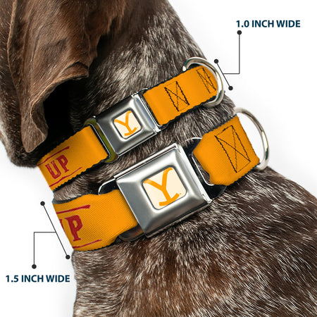 Yellowstone Dog Collar Y Logo Weathered Cowboy Up Seatbelt Buckle White Yellow Red - Paramount Shop