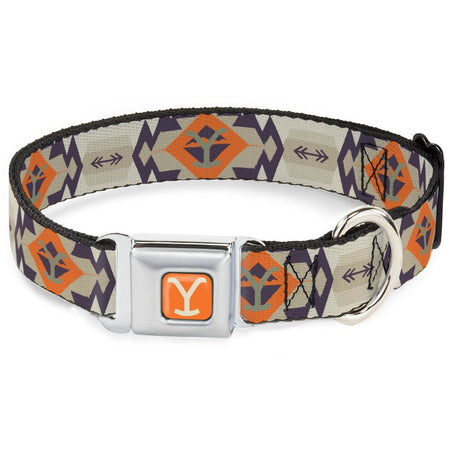 Yellowstone Dog Collar Y Logo Weathered Tribal Seatbelt Buckle Orange Blue - Paramount Shop