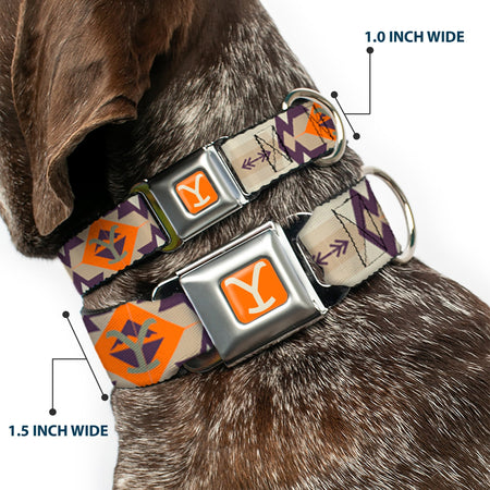 Yellowstone Dog Collar Y Logo Weathered Tribal Seatbelt Buckle Orange Blue - Paramount Shop