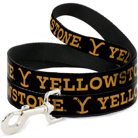 Yellowstone Dog Leash Text and Y Logo Weathered Durable Polyester Black/Orange - Paramount Shop