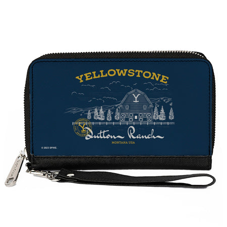 Yellowstone Dutton Ranch Wallet Landscape Zip Around Vegan Leather Blue/White/Yellow - Paramount Shop