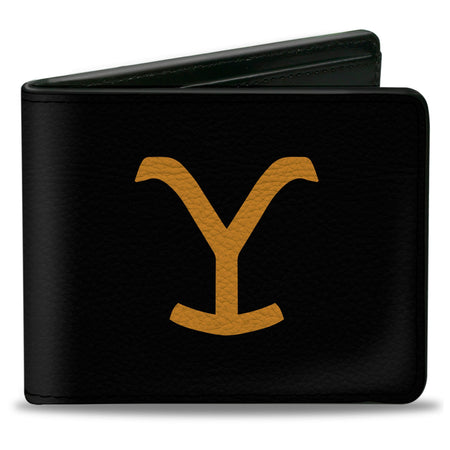 Yellowstone Logo Bi - Fold Wallet Y Logo Title Icon Vegan Leather Black Yellow - Paramount Shop