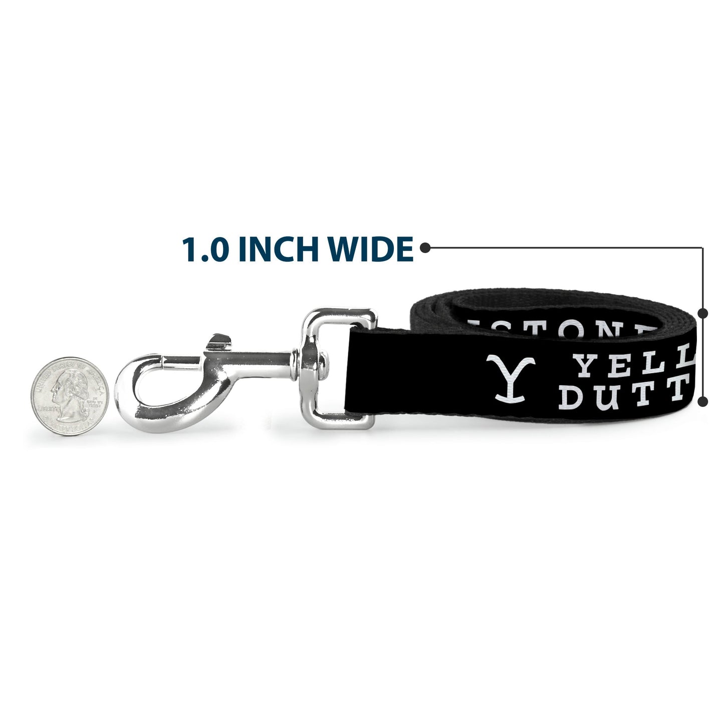 Official Yellowstone branding on the black and white dog leash strap
