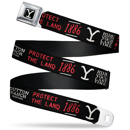 Yellowstone Seatbelt Belt Y Logo Dutton Ranch 1886 Icons Adult Black Red White - Paramount Shop