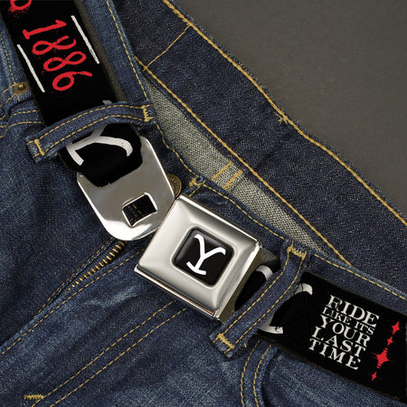 Yellowstone Seatbelt Belt Y Logo Dutton Ranch 1886 Icons Adult Black Red White - Paramount Shop