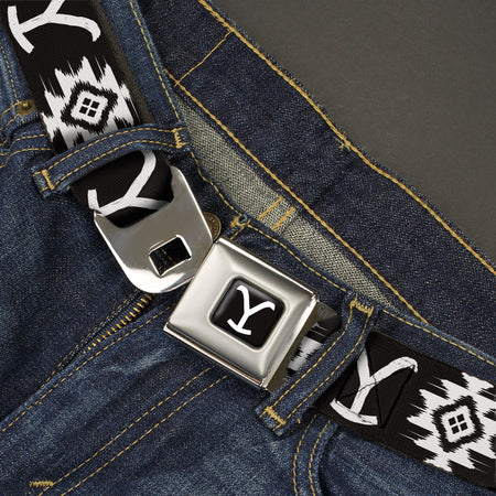 Yellowstone Seatbelt Belt Y Logo Dutton Ranch Black/White - Paramount Shop