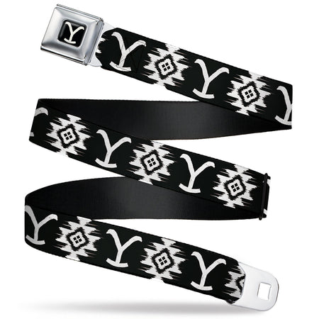 Yellowstone Seatbelt Belt Y Logo Dutton Ranch Black/White - Paramount Shop