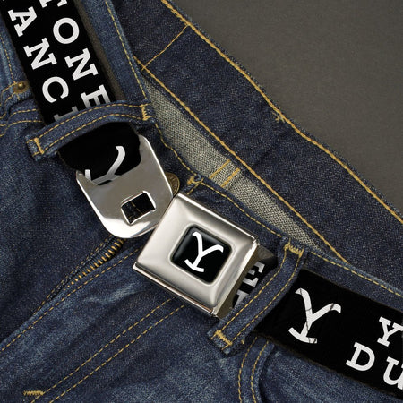 Yellowstone Seatbelt Belt Y Logo Dutton Ranch Buckle - Down Black White - Paramount Shop