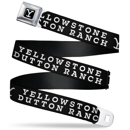 Yellowstone Seatbelt Belt Y Logo Dutton Ranch Buckle - Down Black White - Paramount Shop