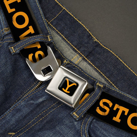 Yellowstone Seatbelt Belt Y Logo Full Color Buckle - Down Adjustable Black Orange - Paramount Shop