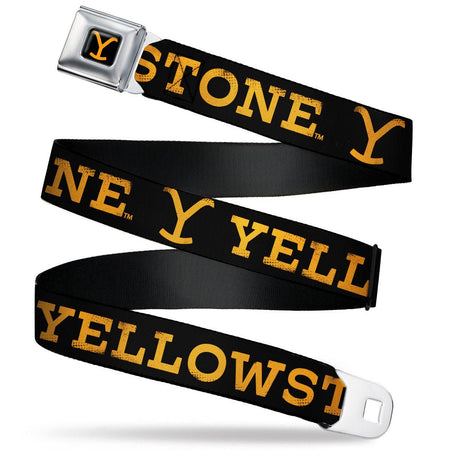 Yellowstone Seatbelt Belt Y Logo Full Color Buckle - Down Adjustable Black Orange - Paramount Shop