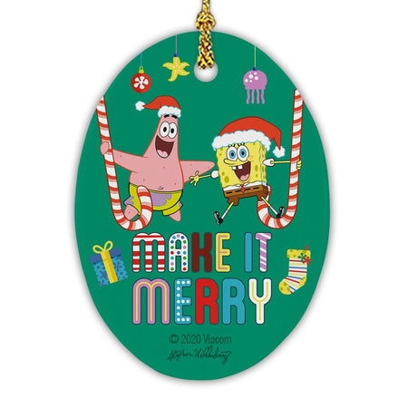 SpongeBob SquarePants Make It Merry Oval Ceramic Ornament - Paramount Shop