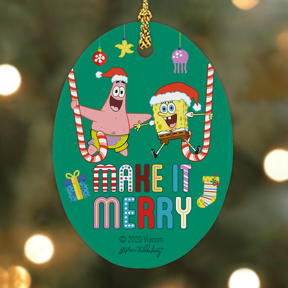 SpongeBob SquarePants Make It Merry Oval Ceramic Ornament - Paramount Shop